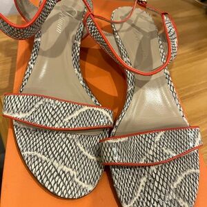 Delman women's Snakeskin Pattern Sandals with Red Accents